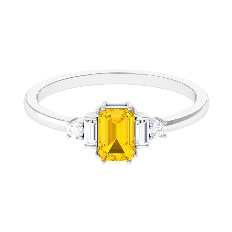 1 CT Octagon Cut Yellow Sapphire Solitaire Engagement Ring with Moissanite