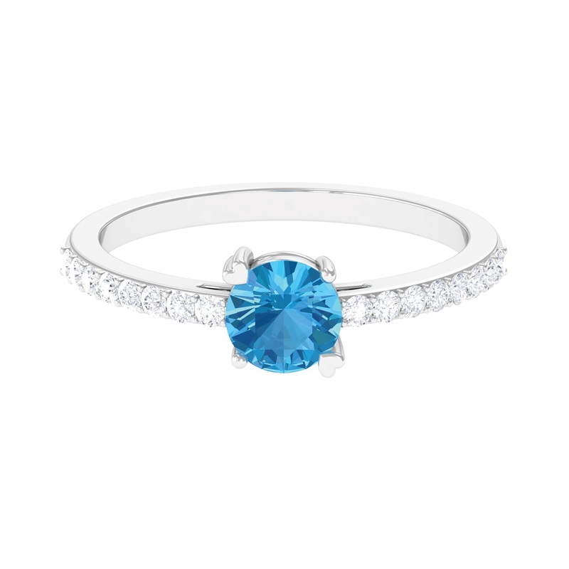 1 CT Swiss Blue Topaz Solitaire Promise Ring with Diamond