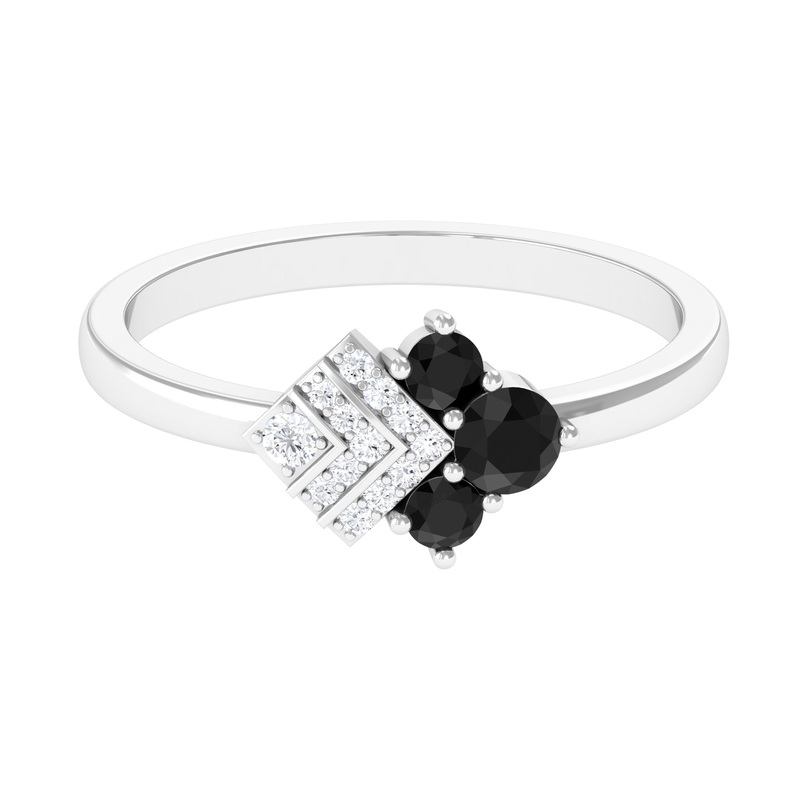 Real Black Diamond Art Deco Engagement Ring with Diamond