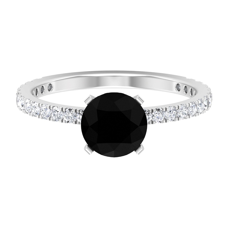 Real Black Diamond Solitaire Engagement Ring with Moissanites