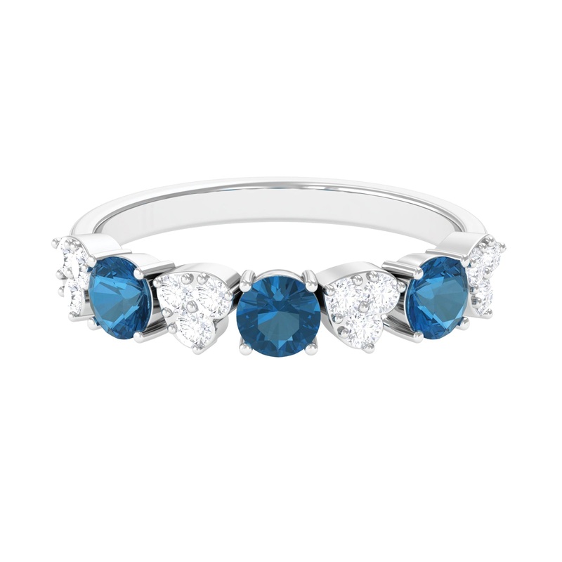 Real London Blue Topaz Diamond Heart Half Eternity Band
