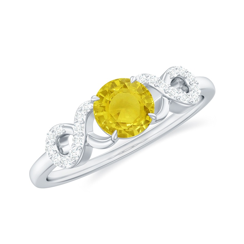 Round Yellow Sapphire Infinity Ring with Diamond