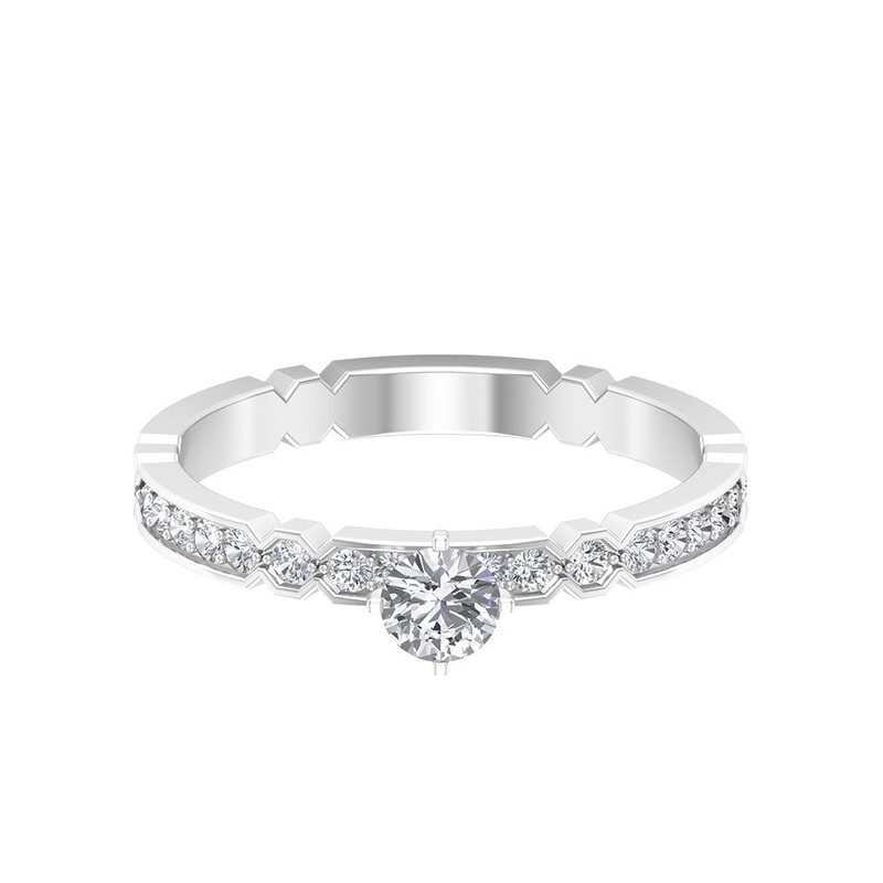 Shimmery Diamond Solitaire Engagement Ring with Side Stone