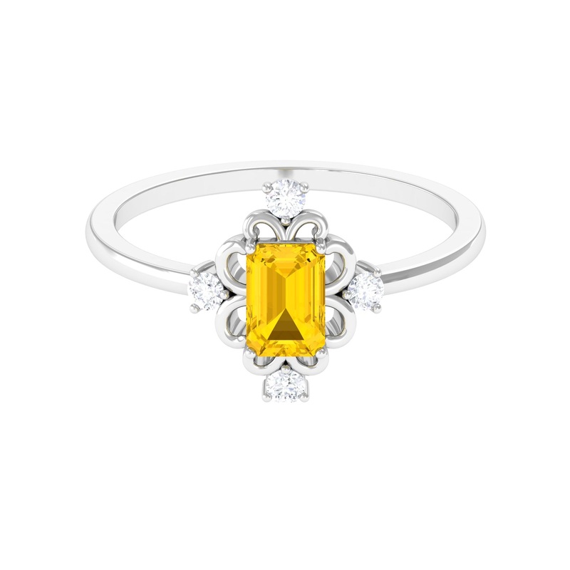 Vintage Inspired Solitaire Yellow Sapphire and Moissanite Ring
