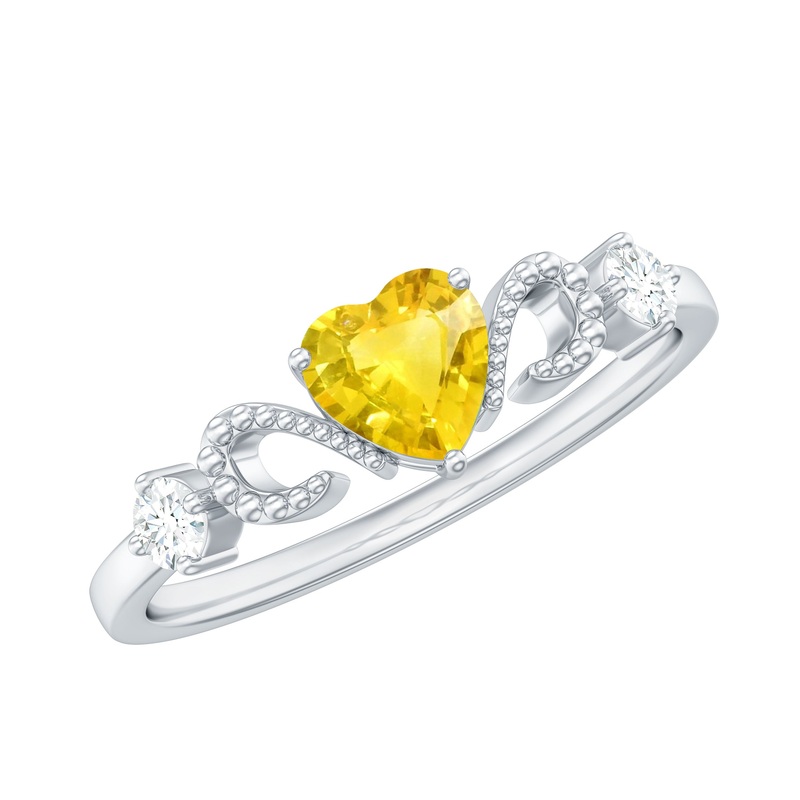 Yellow Sapphire Heart Engagement Ring with Diamond