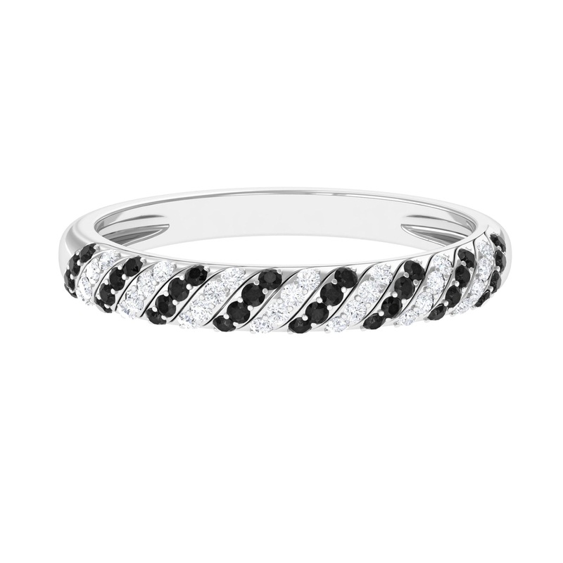 0.50 CT Natural Black Diamond Half Eternity Ring with Moissanite