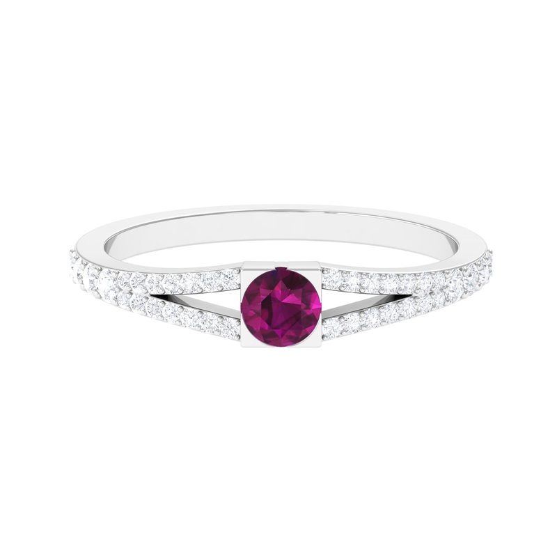 0.75 CT Natural Rhodolite Minimal Promise Ring with Diamond