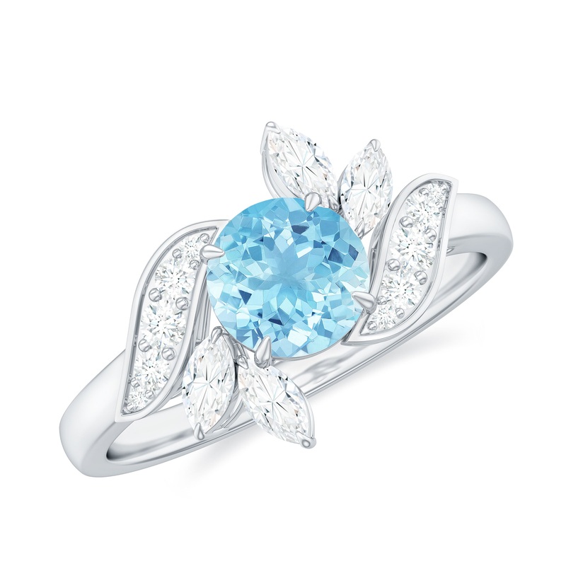 1.25 CT Aquamarine and Diamond Flower Cocktail Ring