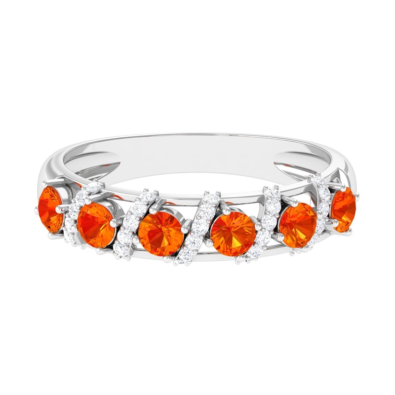 1 CT Orange Sapphire Designer Anniversary Band with Diamond