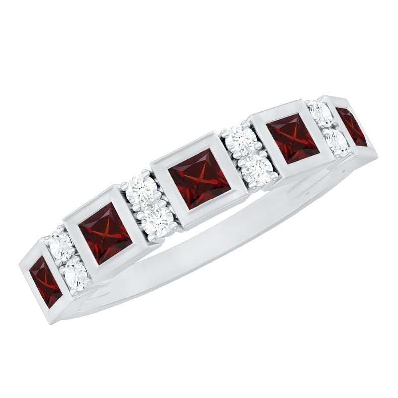 Princess Cut Garnet Half Eternity Band with Diamond