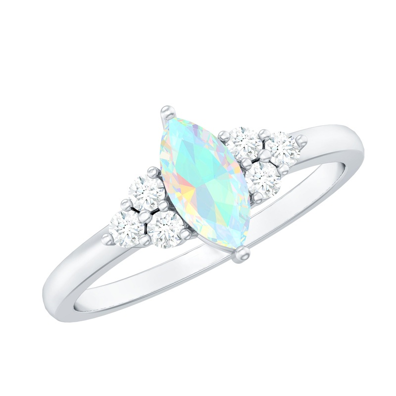Real Ethiopian Opal Solitaire Ring with Diamond Trio