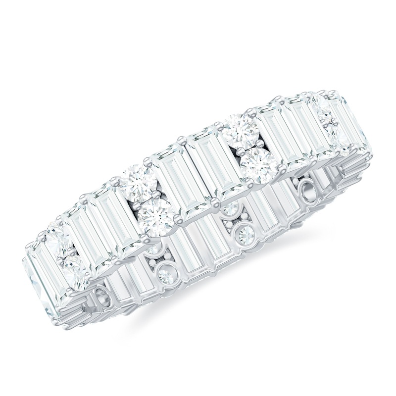 Round and Baguette Cut Moissanite Eternity Anniversary Band