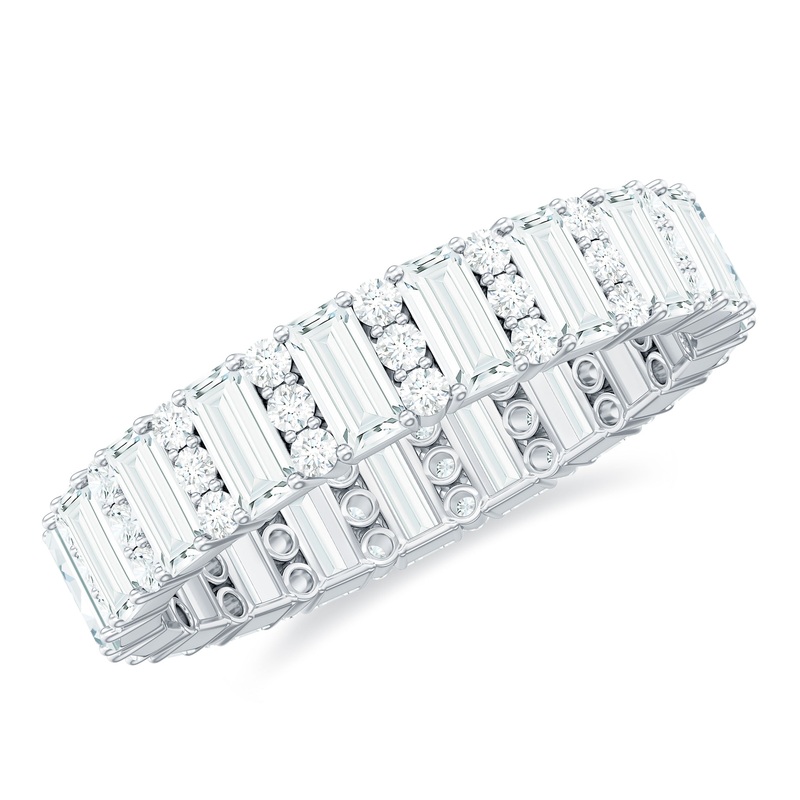 Round and Baguette Cut Moissanite Eternity Wedding Band Ring