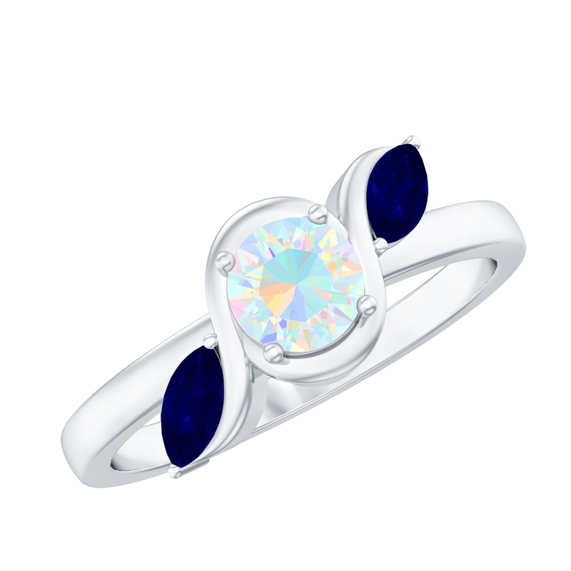 Solitaire Ethiopian Opal Minimal Promise Ring with Blue Sapphire