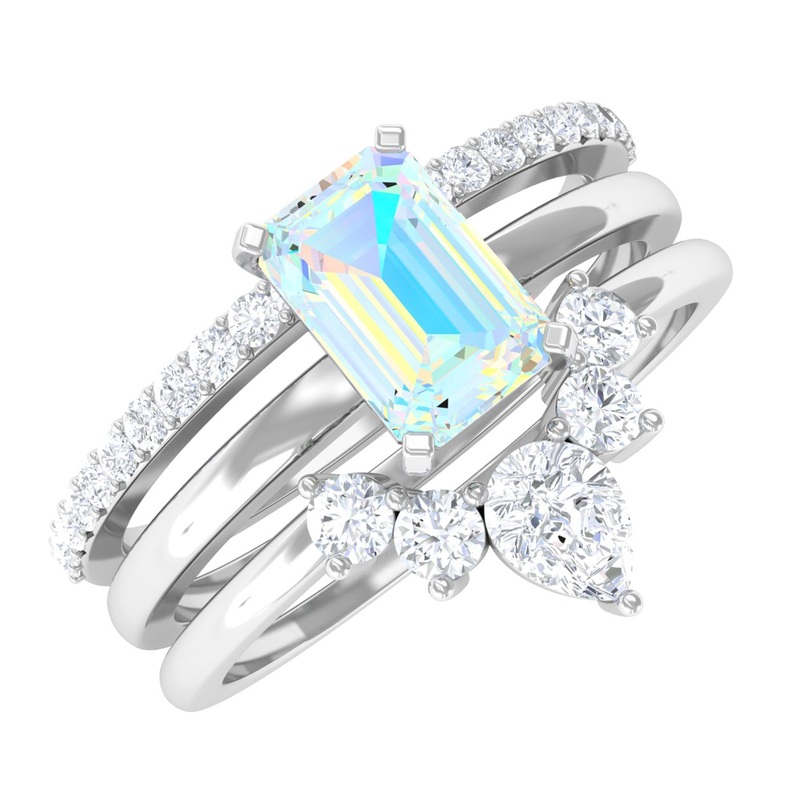 Solitaire Ethiopian Opal Trio Wedding Ring Set with Moissanite