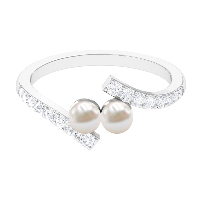 Toi et Moi Freshwater Pearl Bypass Ring with Diamond