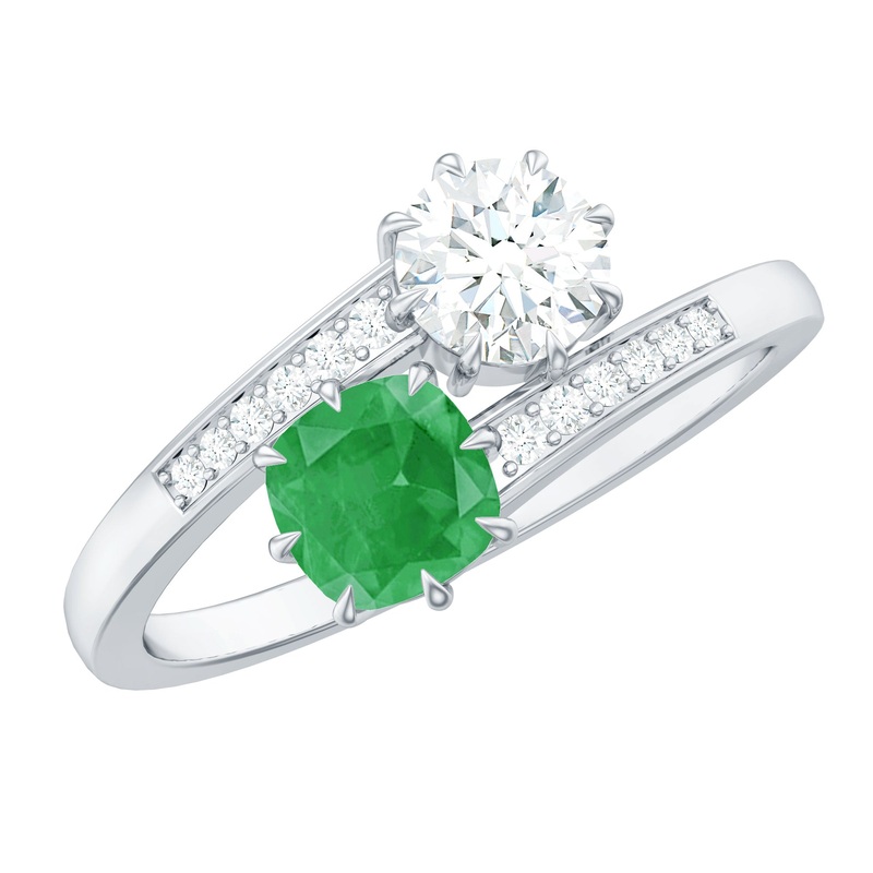 1.25 CT Genuine Emerald and Moissanite Two Stone Bypass Ring