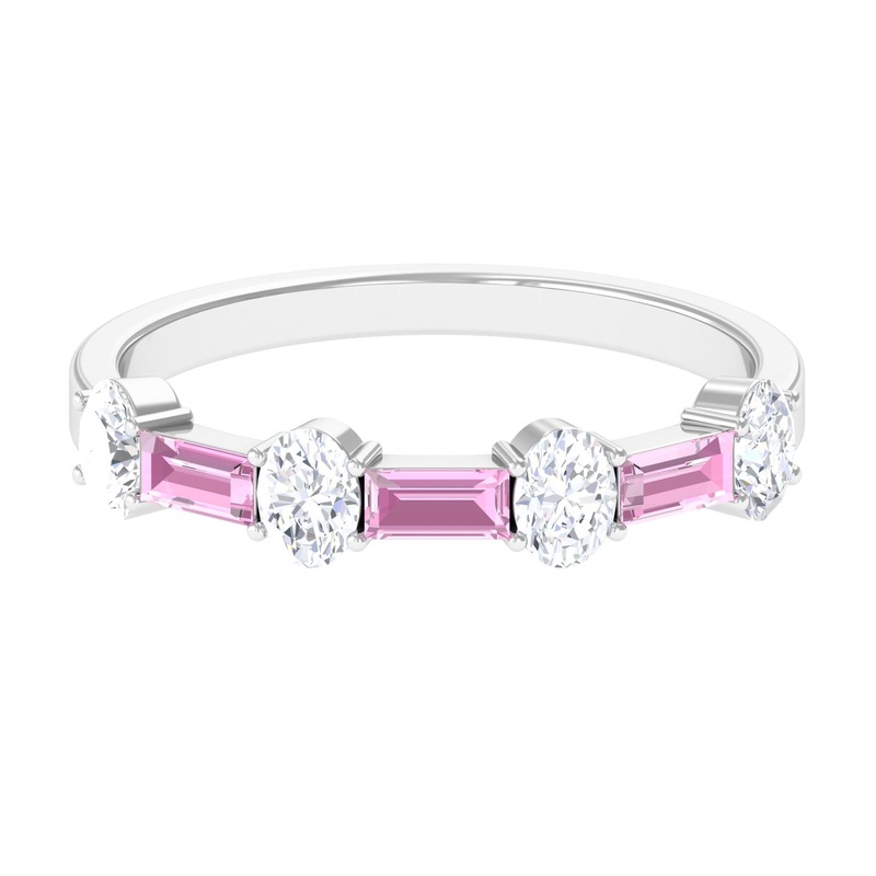 1.25 CT Natural Pink Tourmaline Semi Eternity Ring with Moissanite