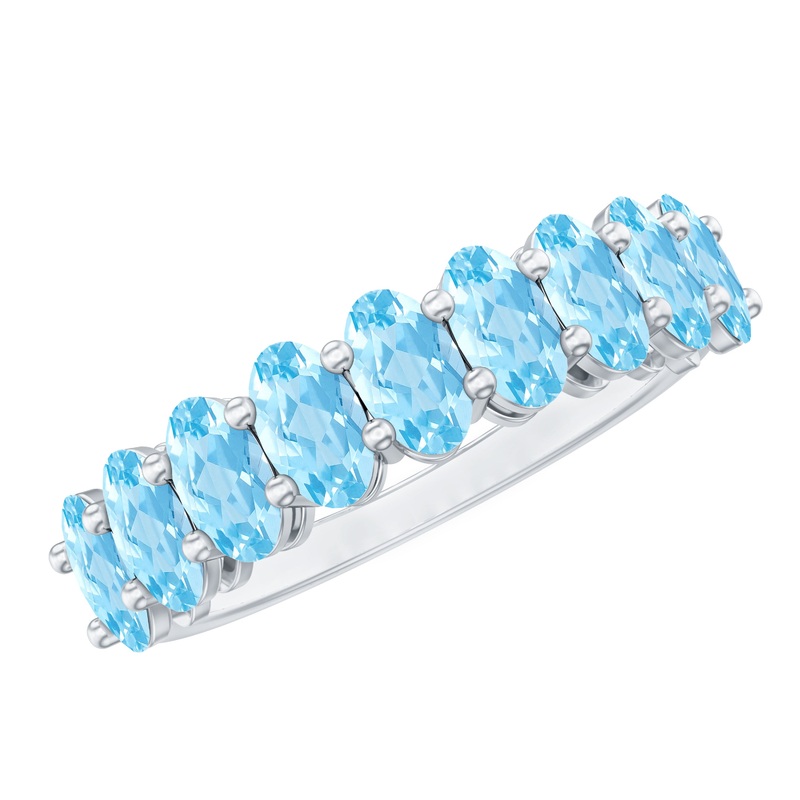 1.50 CT Oval Cut Aquamarine Semi Eternity Ring in Gold