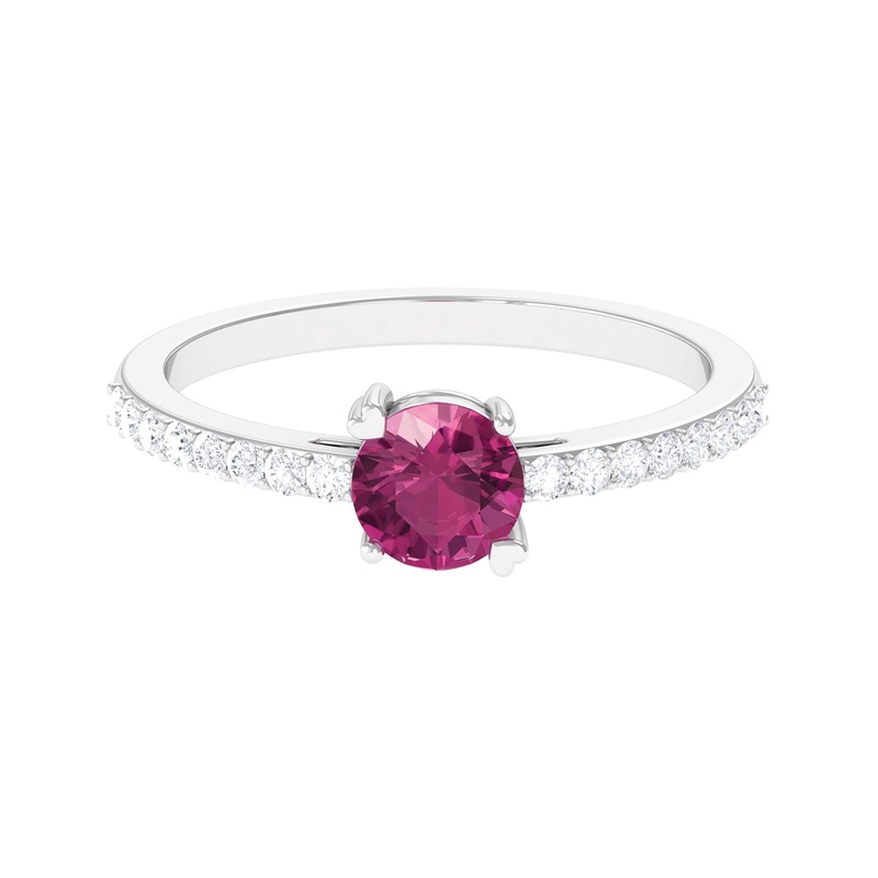 1 CT Real Pink Tourmaline Solitaire Promise Ring with Diamond Side Stones