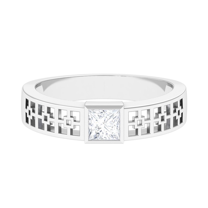 Princess Cut Moissanite Engagement Ring in Bezel Setting