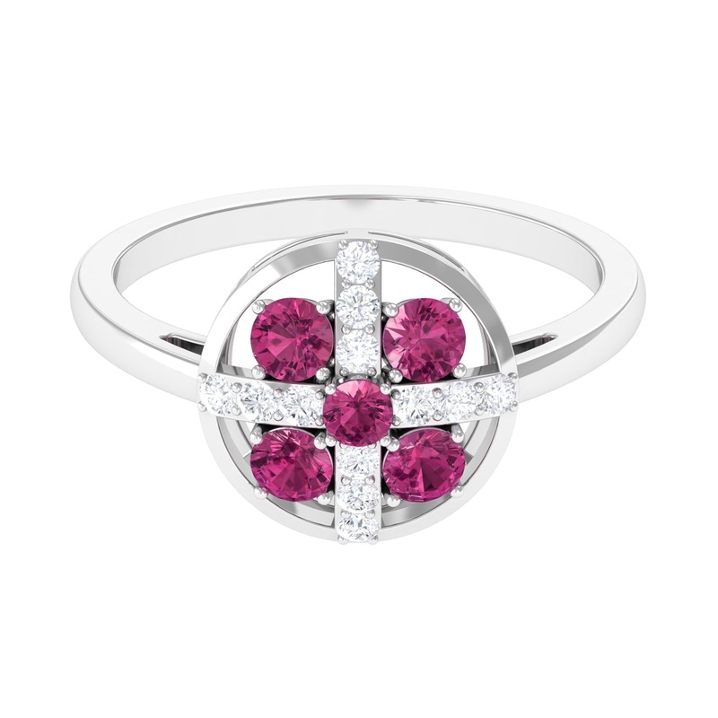 Real Pink Tourmaline Contemporary Ring with Diamond