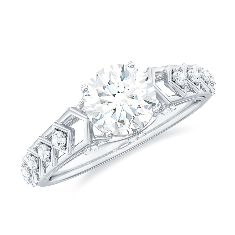 Round Cut Certified Moissanite Art Deco Engagement Ring
