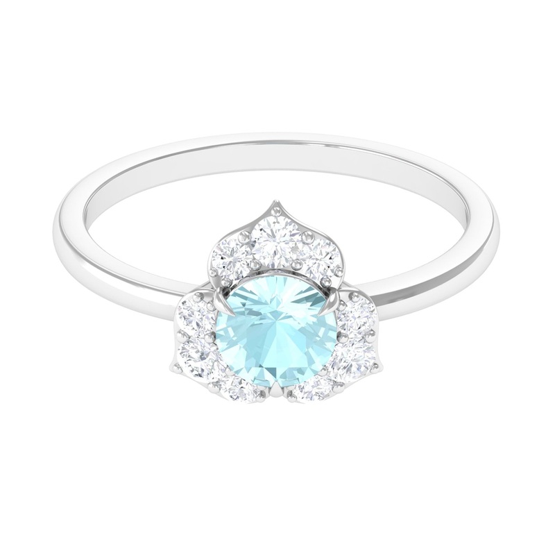 Round Sky Blue Topaz Flower Ring with Diamond Accent