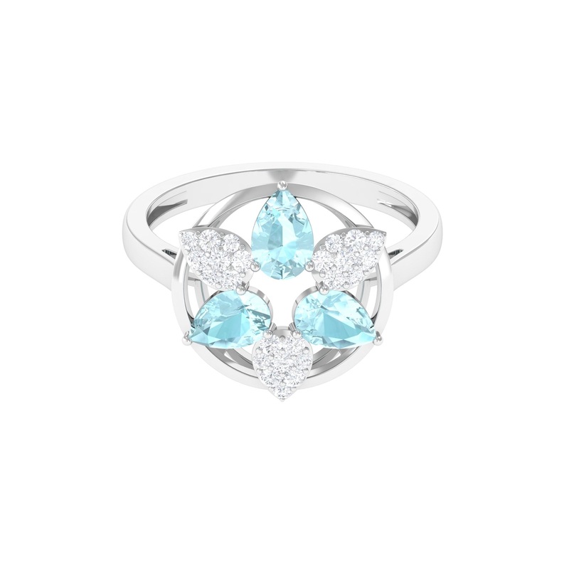 Sky Blue Topaz and Diamond Floral Cocktail Ring