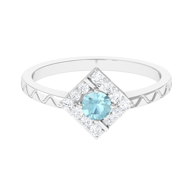 Sky Blue Topaz and Diamond Minimal Ring with Textured Details