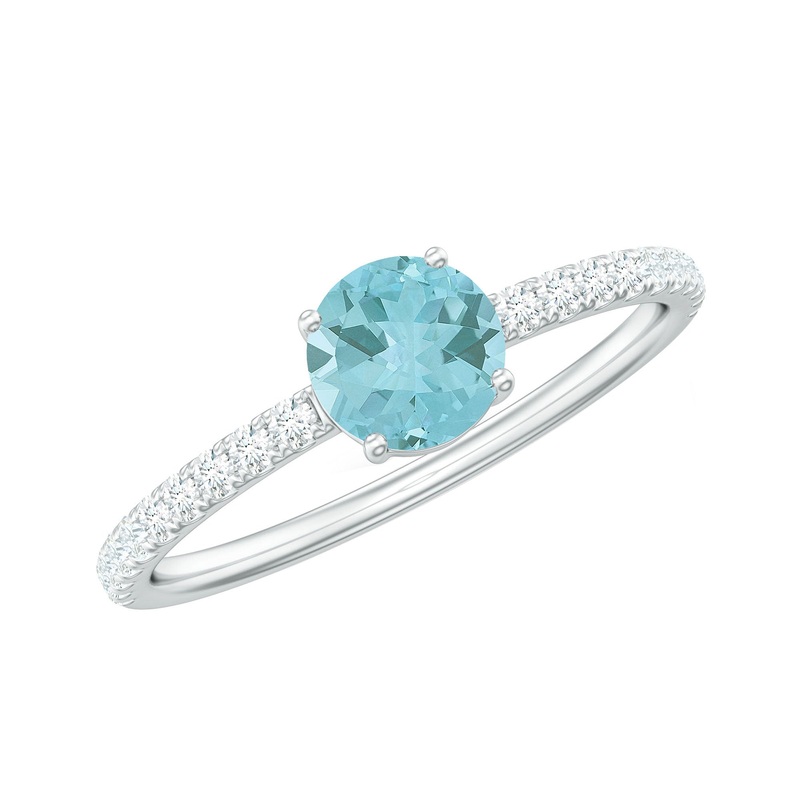 Sky Blue Topaz Solitaire Ring with Diamond Side Stones
