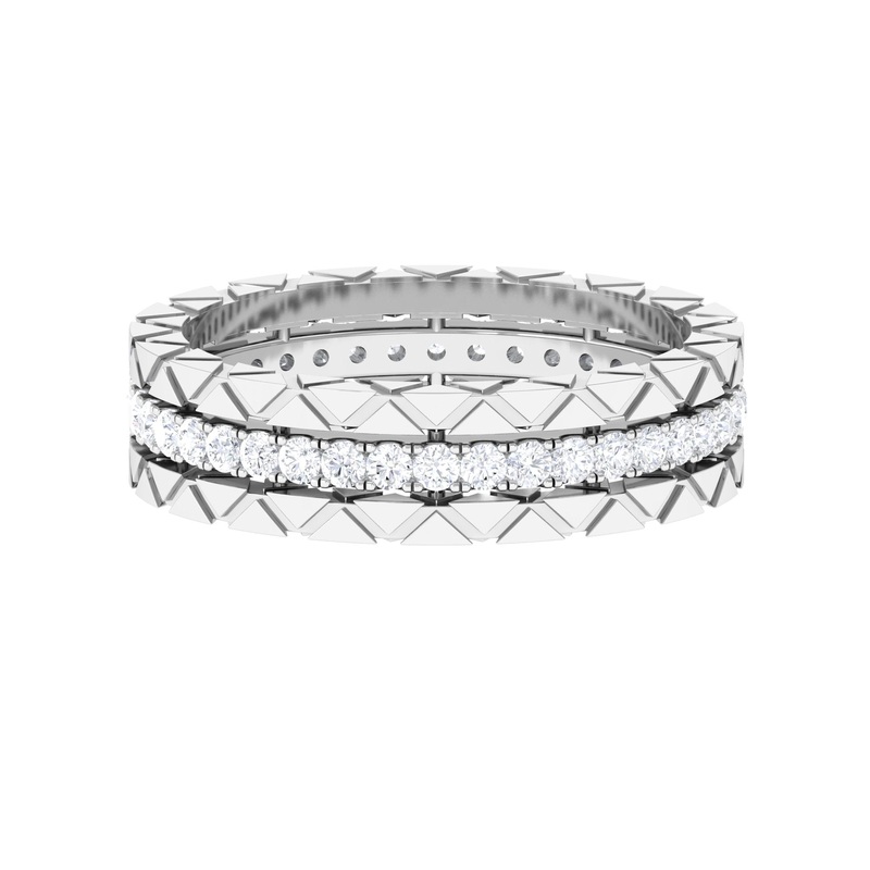 Unisex Diamond Eternity Band Ring with Textured Gold Embellishment