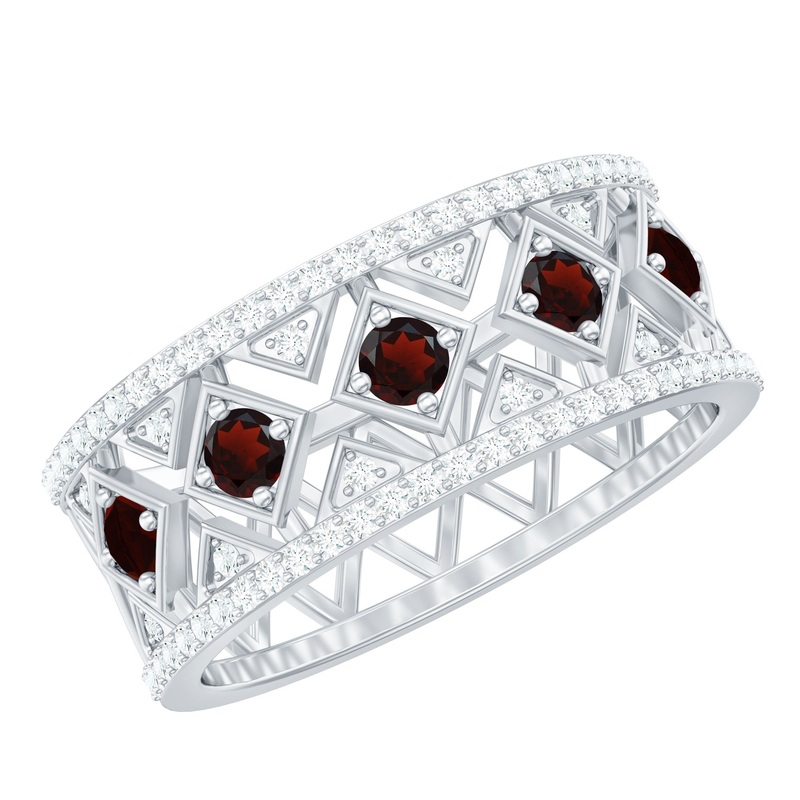 Vintage Inspired Garnet and Diamond Wedding Band