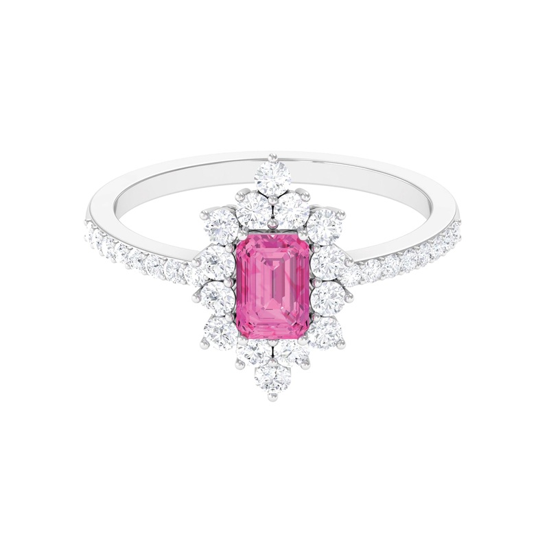 Vintage Inspired Pink Sapphire and Moissanite Engagement Ring