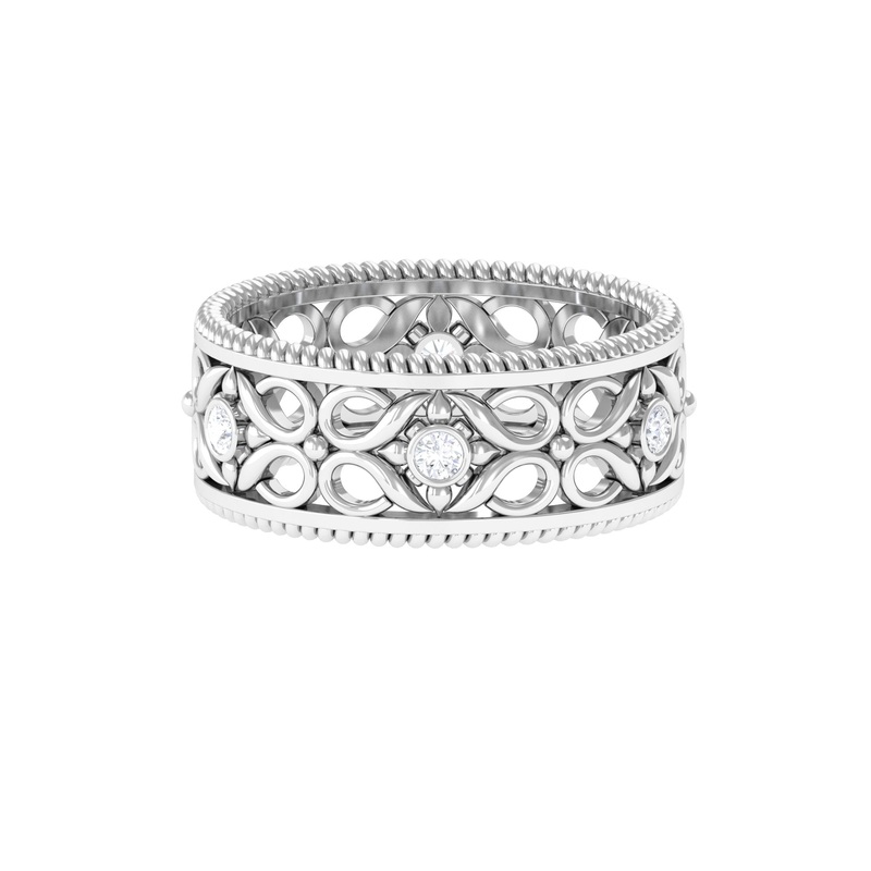 Vintage Inspired Real Diamond Wedding Band Ring