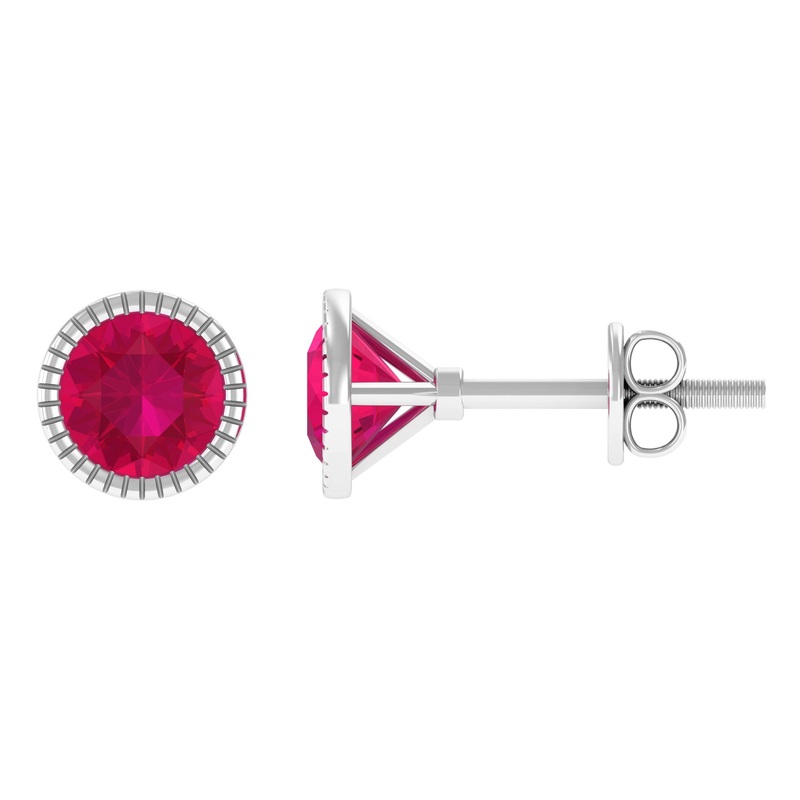 1.25 CT Round Cut Created Ruby Solitaire Stud Earring in Gold