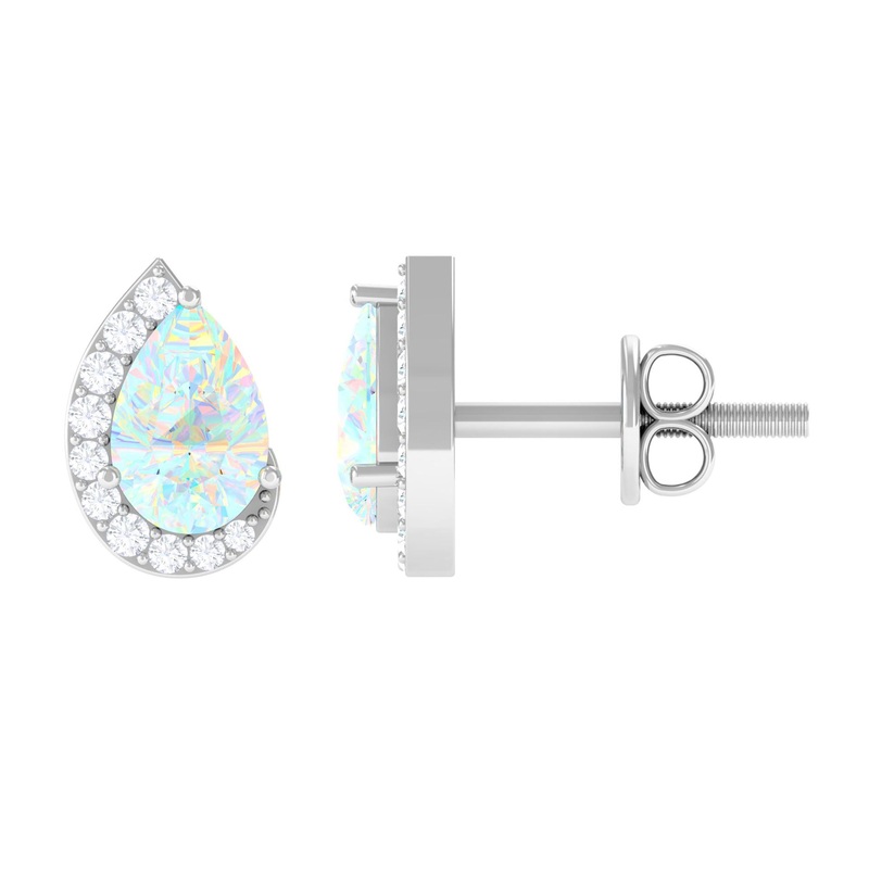 1.5 CT Ethiopian Opal Teardrop Stud Earrings with Diamond