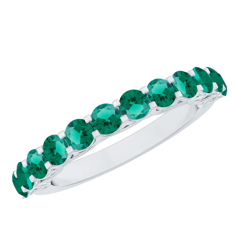 1.5 CT Lab Created Emerald Minimal Half Eternity Ring in Trellis Setting