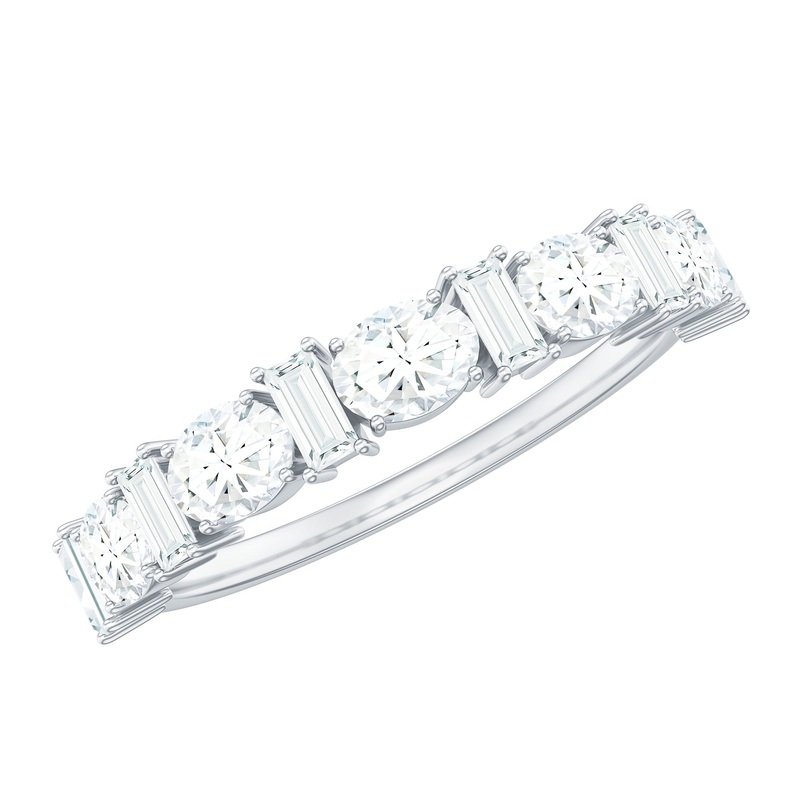 1.50 CT Baguette and Oval Cut Moissanite Half Eternity Ring