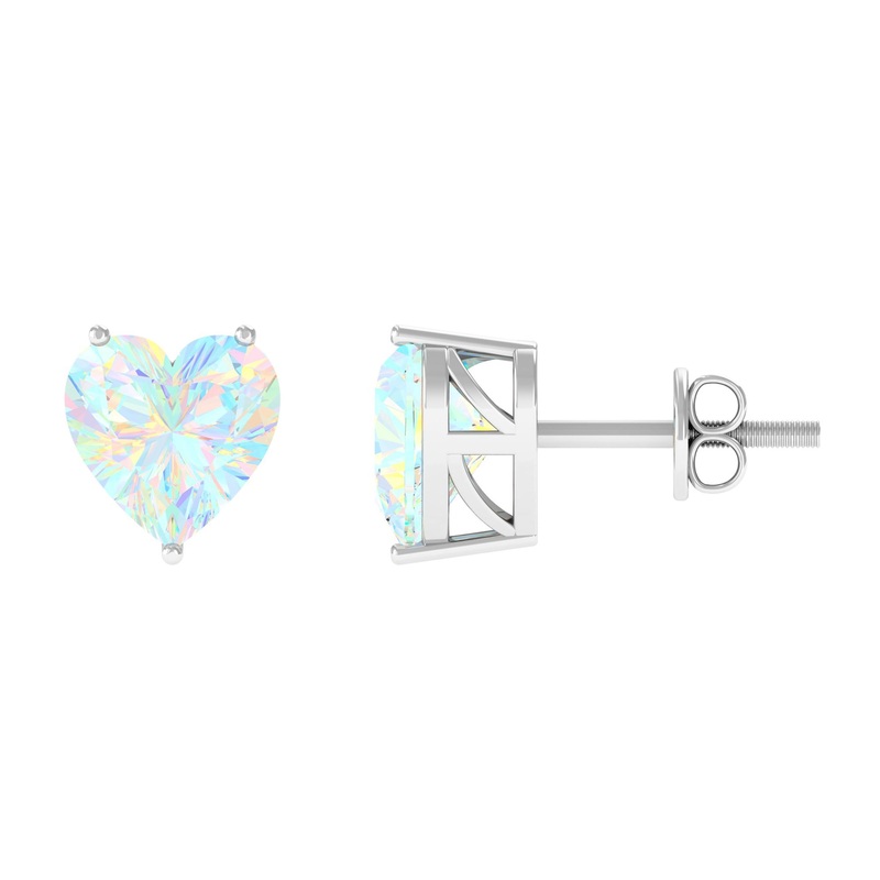 1.50 CT Heart Shape Real Ethiopian Opal Stud Earrings