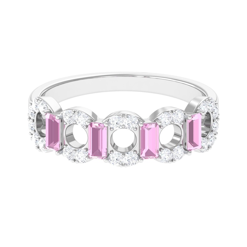 Real Pink Tourmaline Art Deco Half Eternity Ring with Diamond