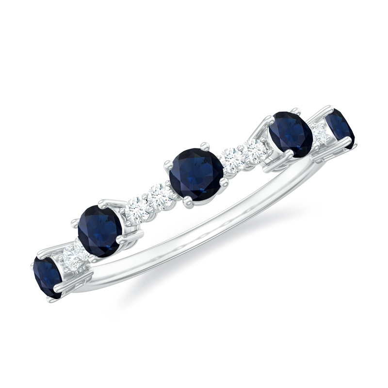 Round Blue Sapphire and Diamond Half Eternity Ring