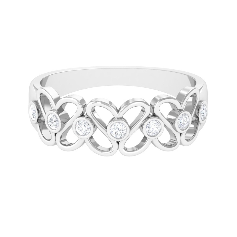 Round Diamond Half Eternity Floral Band Ring in Minimal Style