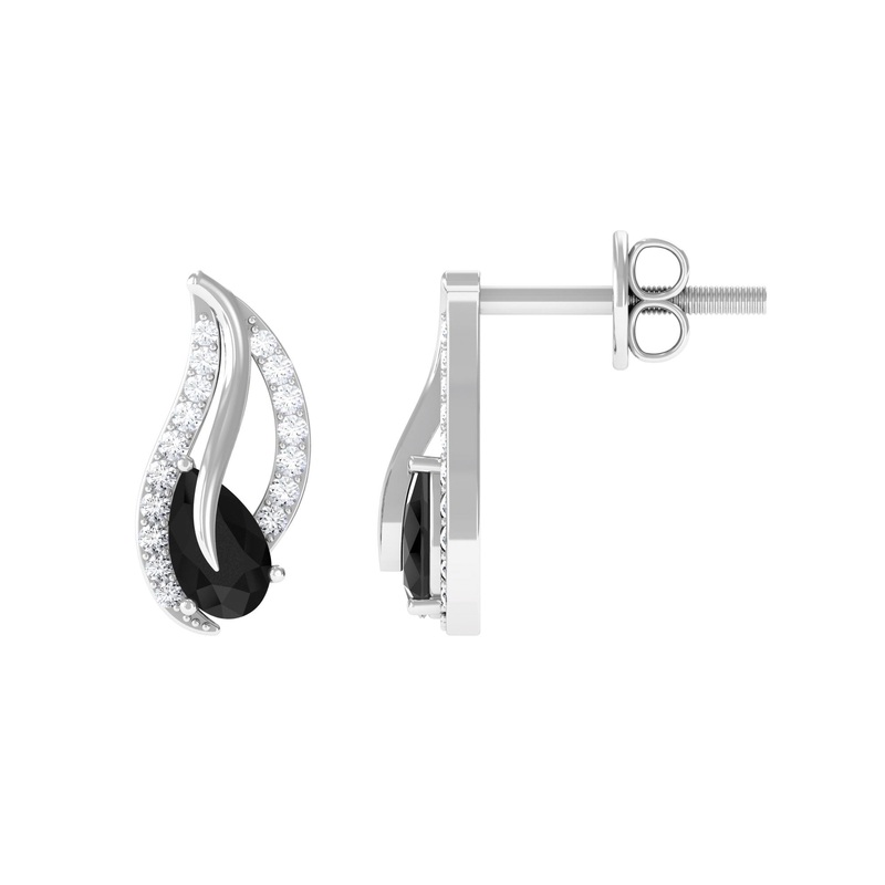 0.5 CT Pear Cut Black Spinel Lead Stud Earrings with Diamond in Prong Setting