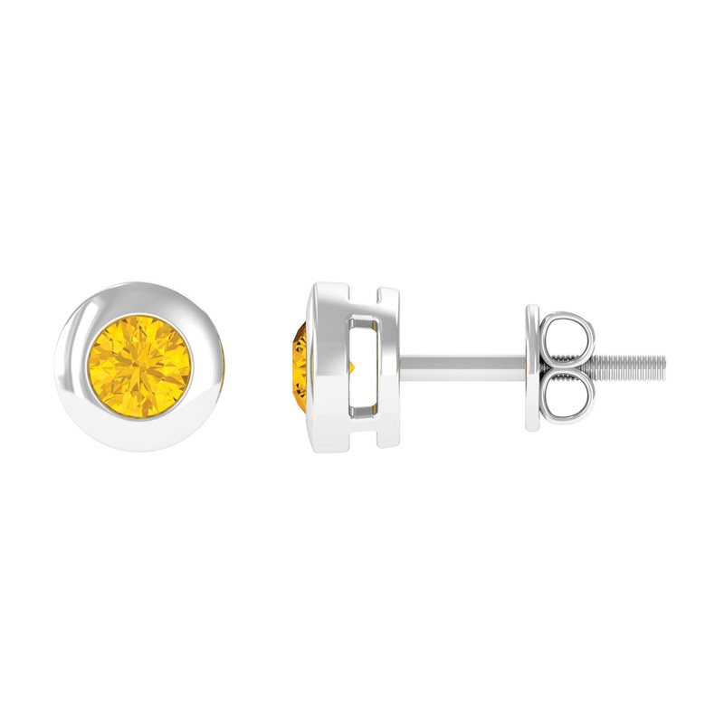 0.50 CT Yellow Sapphire Solitaire Stud Earrings in Bezel Setting