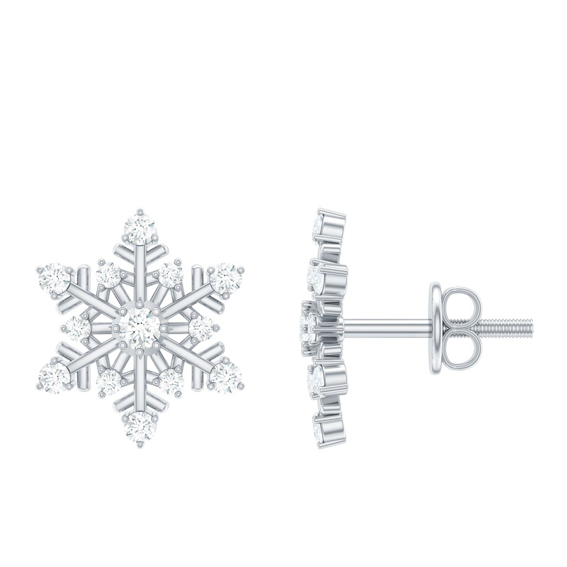 0.75 CT Certified Moissanite Snowflake Stud Earrings in Gold