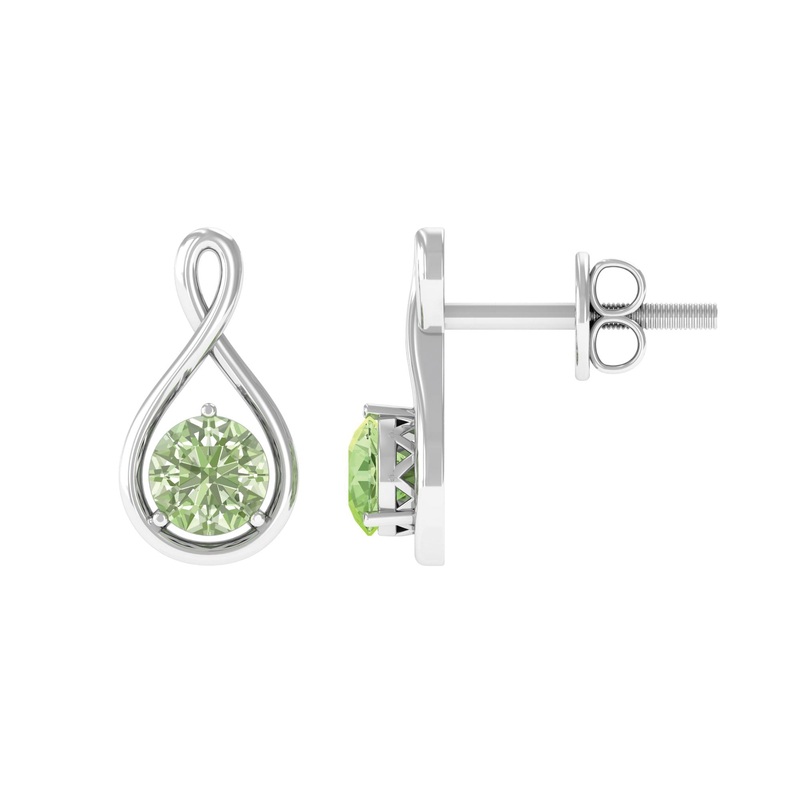 0.75 CT Green Sapphire Solitaire Infinity Stud Earrings in Gold