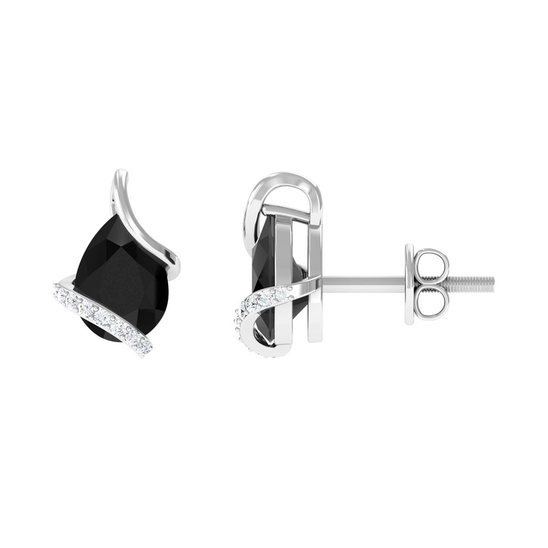 1.25 CT Natural Black Spinel Teardrop Stud Earrings with Diamond