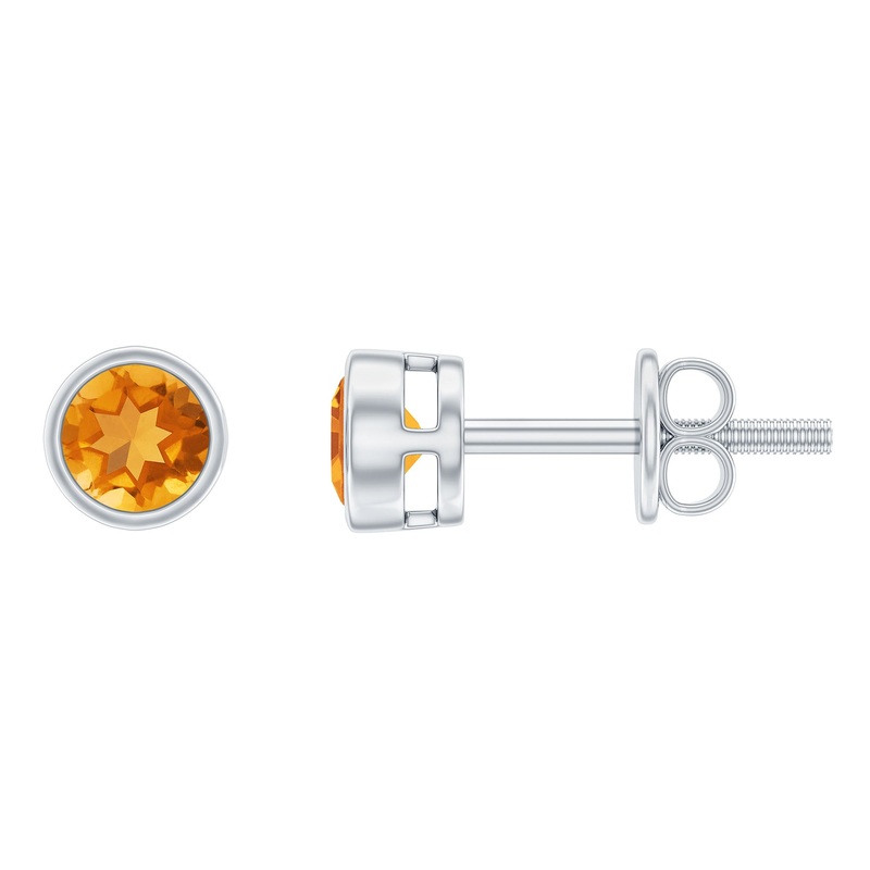 1 CT Genuine Citrine Solitaire Stud Earrings in Bezel Setting