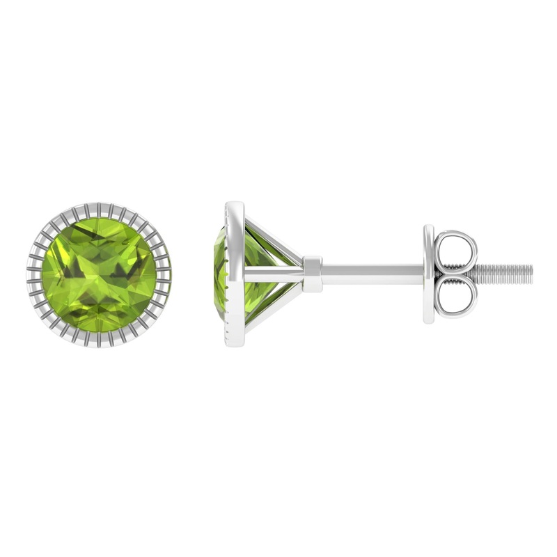 Round Peridot Solitaire Stud Earrings in Bezel Setting